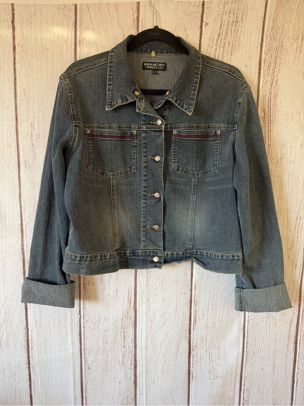 Industry Supply Co. Women's Denim Jacket with Red Stitching Size XL